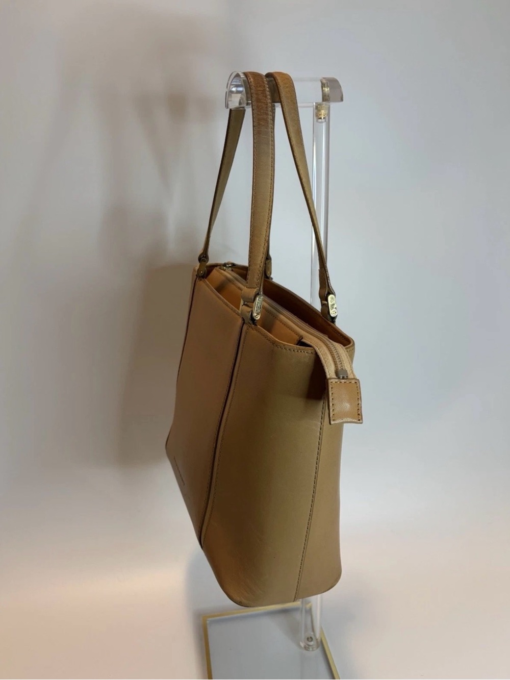 BURBERRY ($999) Classic Light Brown Leather Handbag with Nova Pattern AUTHENTIC - Picture 6 of 15